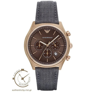 Ρολόι ανδρικό Emporio Armani Chronograph AR1976 με δερμάτινο υφασμάτινο λουρί και καφέ καντράν