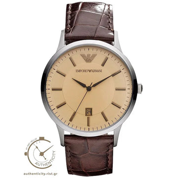 Ρολοί ανδρικό Emporio Armani Classic AR2427 με δερμάτινο λουρί και καφέ μπεζ καντράν