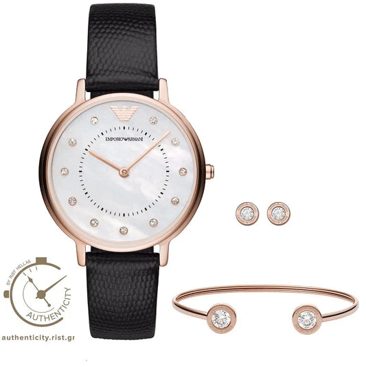 Ρολόι γυναικείο Emporio Armani Kappa Set AR80011 με δερμάτινο λουρί και φιλντισένιο καντράν