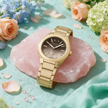 Armani Exchange Sync Quartz Brown Dial Ladies Watch με Xρυσό Μπρασελέ