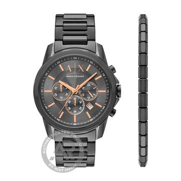 Armani Exchange Banks Chronograph Gray Stainless Steel Bracelet Set