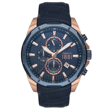 Ρολόι ανδρικό Cerruti Guarcino CRA20601 Chronograph με δερμάτινο λουρί και μπλε καντράν