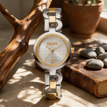 Ρολόι Γυναικείο DKNY Δίχρωμο Ασημί Χρυσό με Ασημί Καντράν DK1L162M0065