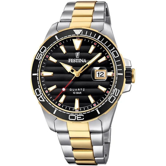 Ρολοί ανδρικό Festina Fashion F20362-2 με δίχρωμο μπρασελέ και μαύρο καντράν