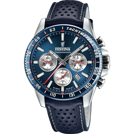 Ρολόι ανδρικό Festina Chronograph F20561-2 με δερμάτινο λουρί και μπλε καντράν