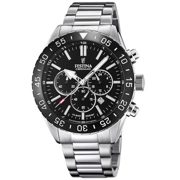 Ρολόι ανδρικό Festina Chronograph F20575-3 με μπρασελέ και μαύρο καντράν