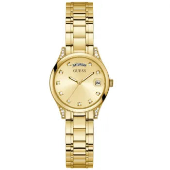 Ρολόι γυναικείο Guess Mini Aura GW0385L2 με μπρασελέ και κίτρινο χρυσό καντράν