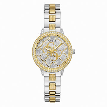 Γυναικείο Ρολόι Guess Δίχρωμο με Κρύσταλλα και Logo Dial