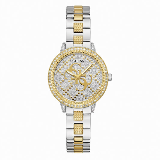 Γυναικείο Ρολόι Guess Δίχρωμο με Κρύσταλλα και Logo Dial
