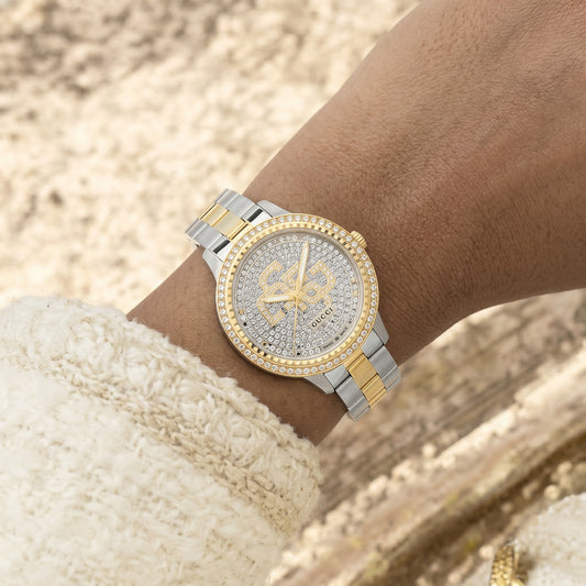 Γυναικείο Ρολόι Guess Δίχρωμο με Κρύσταλλα και Logo Dial