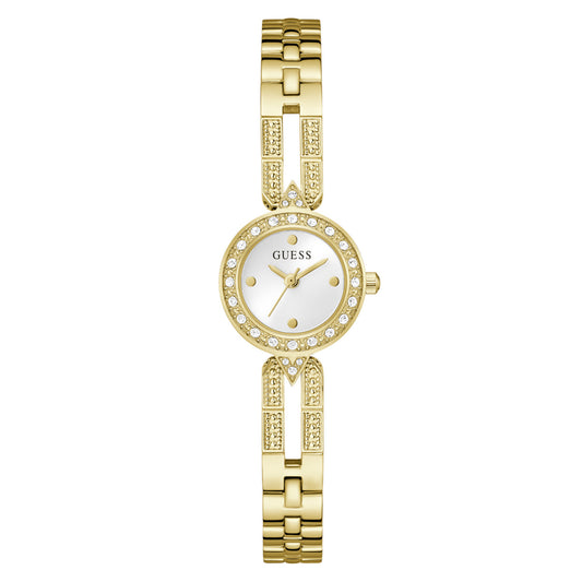 Ρολόι Γυναικείο Guess Lady Glitz Χρυσό με Ασημί Καντράν και Κρύσταλλα GW1016L2