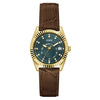 Ρολόι Γυναικείο Guess Mini Luna Χρυσό με Πράσινο Καντράν και Καφέ Δερμάτινο Λουράκι GW1032L8