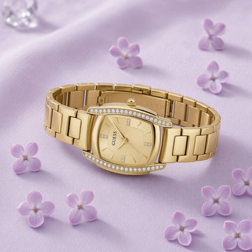 Ρολόι Γυναικείο Guess Crystal Frame Χρυσό με Χρυσό Καντράν και Κρύσταλλα GW1096L2