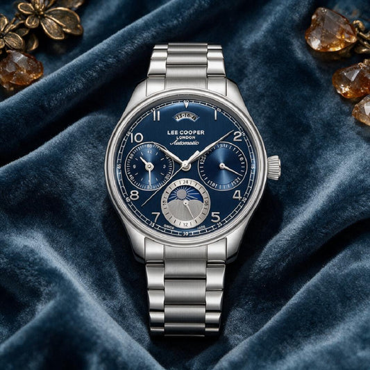 Ρολόι Ανδρικό Lee Cooper Automatic Ασημί με Μπλε Καντράν LC08442.390