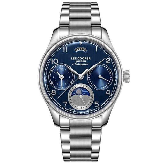 Ρολόι Ανδρικό Lee Cooper Automatic Ασημί με Μπλε Καντράν LC08442.390