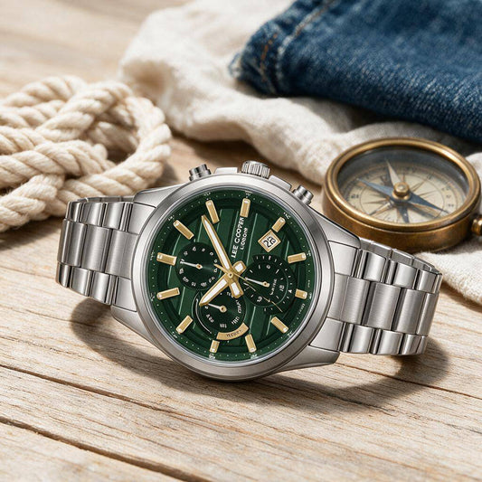 Ρολόι Ανδρικό Lee Cooper Ασημί με Πράσινο Καντράν LC08451.370