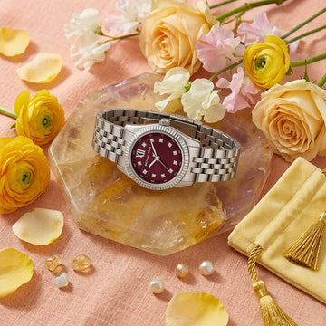 Ρολόι Γυναικείο Michael Kors Lexington Ασημί με Μπορντό Καντράν και Κρύσταλλα MK4968