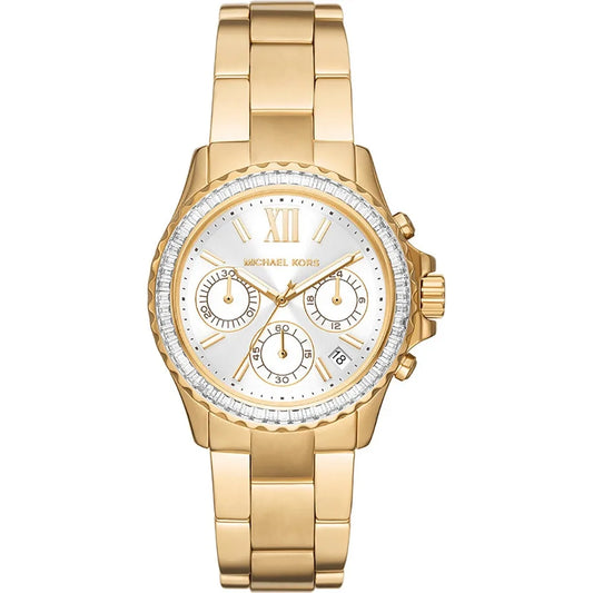 Ρολόι γυναικείο Michael Kors Everest Chronograph MK7212 με μπρασελέ και ασημί καντράν