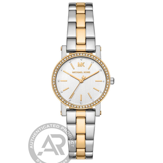 Ρολόι Γυναικείο Michael Kors Corey Δίχρωμο Ασημί Χρυσό με Ασημί Καντράν και Κρύσταλλα MK7668