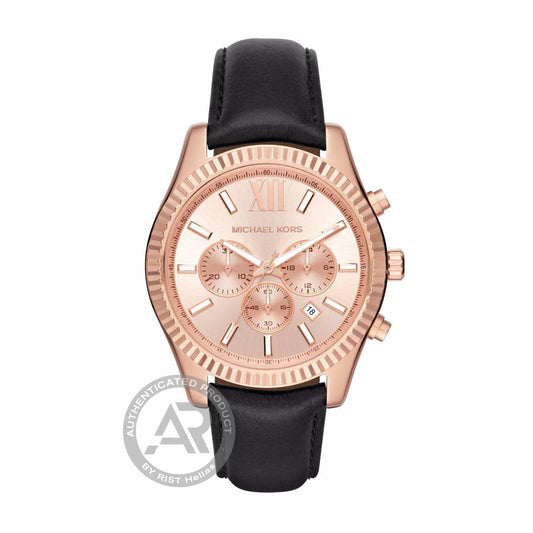 Ρολόι ανδρικό Michael Kors Lexington MK8516 με δερμάτινο λουρί και ροζ χρυσό καντράν