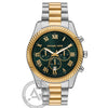 Ρολόι Ανδρικό Michael Kors Lexington Δίχρωμο Ασημί Χρυσό με Πράσινο Καντράν και Χρονογράφο MK9277