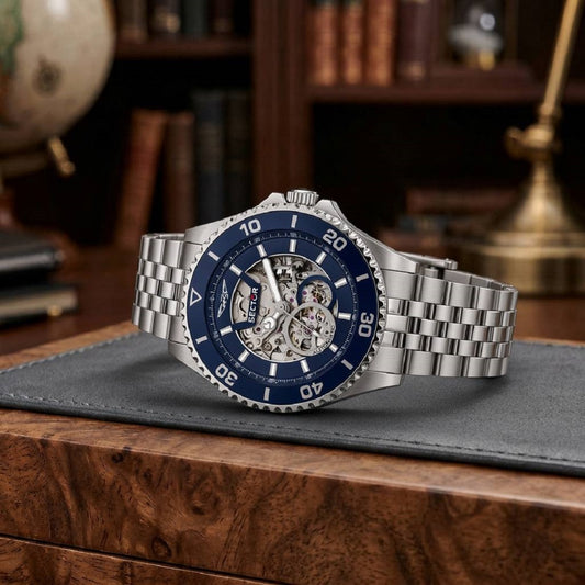 Ρολόι Ανδρικό Sector 450 Automatic Skeleton Μπλε και Ασημί με Ανοξείδωτο Ατσάλι R3223161025