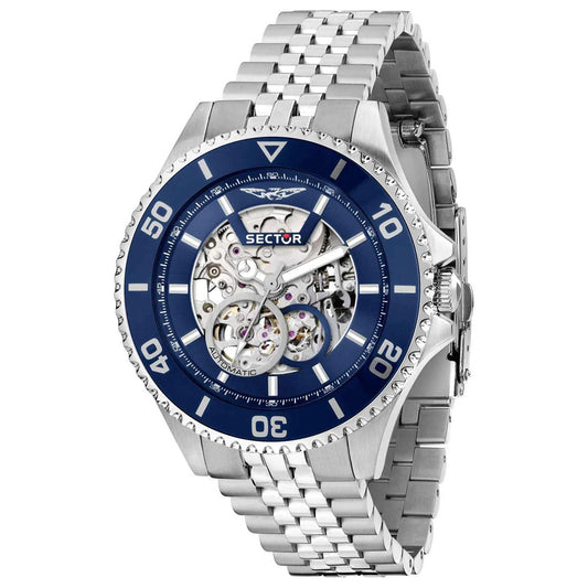 Ρολόι Ανδρικό Sector 450 Automatic Skeleton Μπλε και Ασημί με Ανοξείδωτο Ατσάλι R3223161025