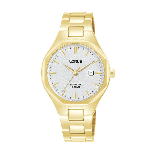 Γυναικείο Ρολόι Lorus Χρυσό με Ασημί Καντράν, Sapphire & Ημερομηνία