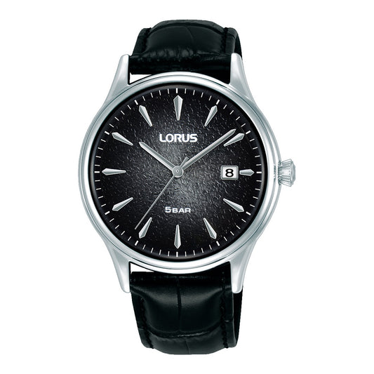 Ανδρικό Ρολόι Lorus με Μαύρο Δερμάτινο Λουράκι & Μαύρο Καντράν