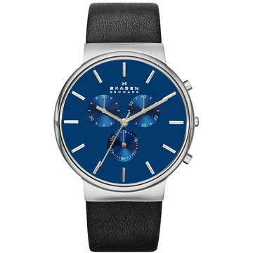 Ρολοί ανδρικό Skagen Ancher SKW6105 με δερμάτινο λουρί και μπλε καντράν