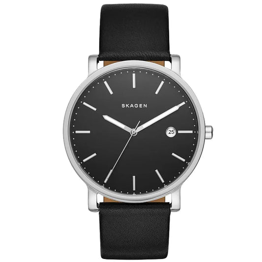 Ρολοί ανδρικό Skagen Hagen SKW6294 με δερμάτινο λουρί και μαύρο καντράν