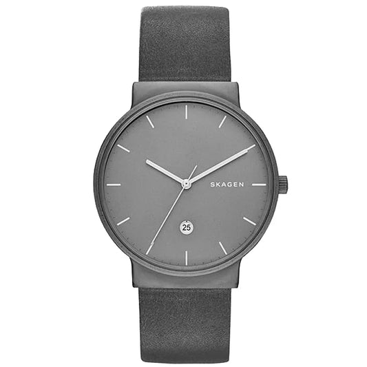 Ρολοί ανδρικό Skagen Ancher SKW6320 με δερμάτινο λουρί και γκρι καντράν