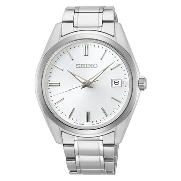 Ανδρικό Seiko ασημί ρολόι με λευκό καντράν