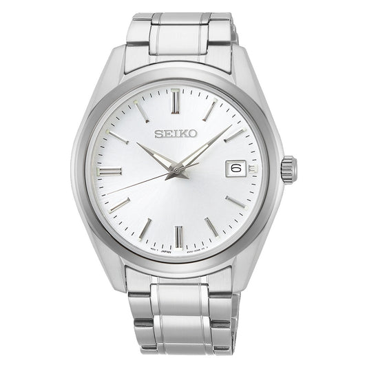 Ανδρικό Seiko ασημί ρολόι με λευκό καντράν