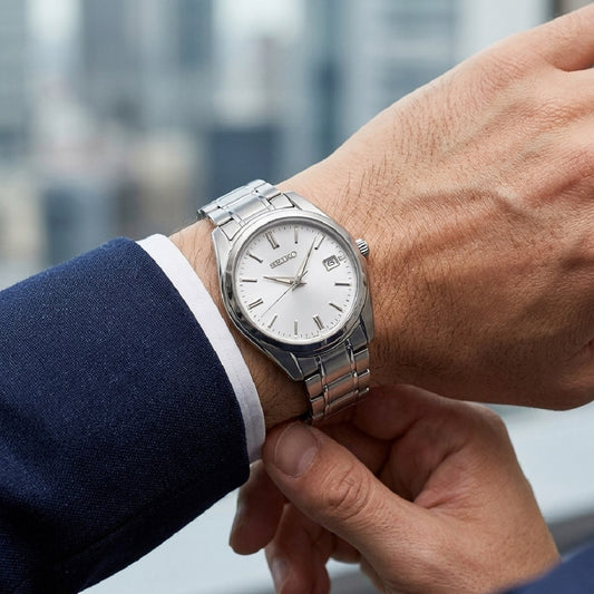 Ανδρικό Seiko ασημί ρολόι με λευκό καντράν