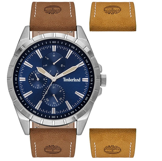 Ρολόι ανδρικό Timberland Boxbourough Set TBL15909JYS03AS με δερμάτινο λουρί και μπλε καντράν