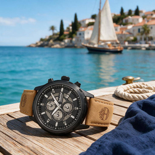 Ρολόι Ανδρικό Timberland Chronograph Μαύρο με Καφέ Δερμάτινο Λουράκι TDWGC0109101