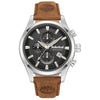Ρολόι Ανδρικό Timberland Chronograph Ασημί με Καφέ Δερμάτινο Λουράκι TDWGC0109301