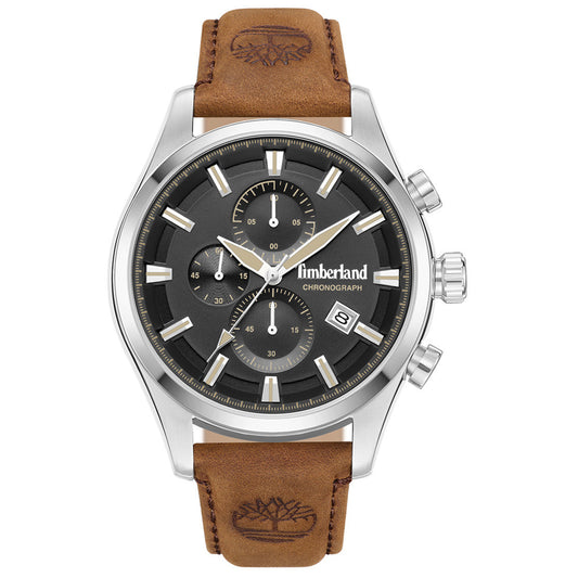 Ρολόι Ανδρικό Timberland Chronograph Ασημί με Καφέ Δερμάτινο Λουράκι TDWGC0109301