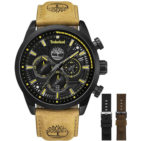 Ανδρικό Ρολόι Timberland Χρονογράφος Μαύρο με Δερμάτινο Λουράκι & Extra Strap