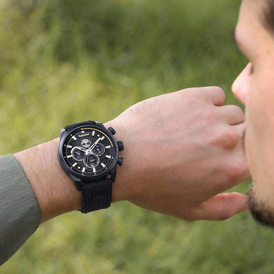 Ανδρικό Ρολόι Timberland Χρονογράφος Μαύρο με Δερμάτινο Λουράκι & Extra Strap