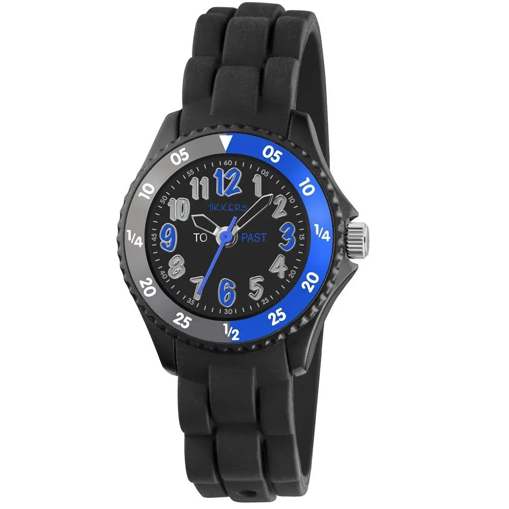 Tikkers Boys Black Silicone Strap Time Teacher Watch TK0116