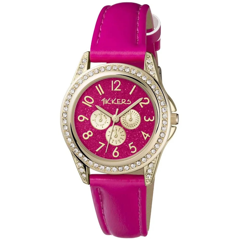 Tikkers Girls Pink PU Strap Pink Glitter Dial Watch TK0130