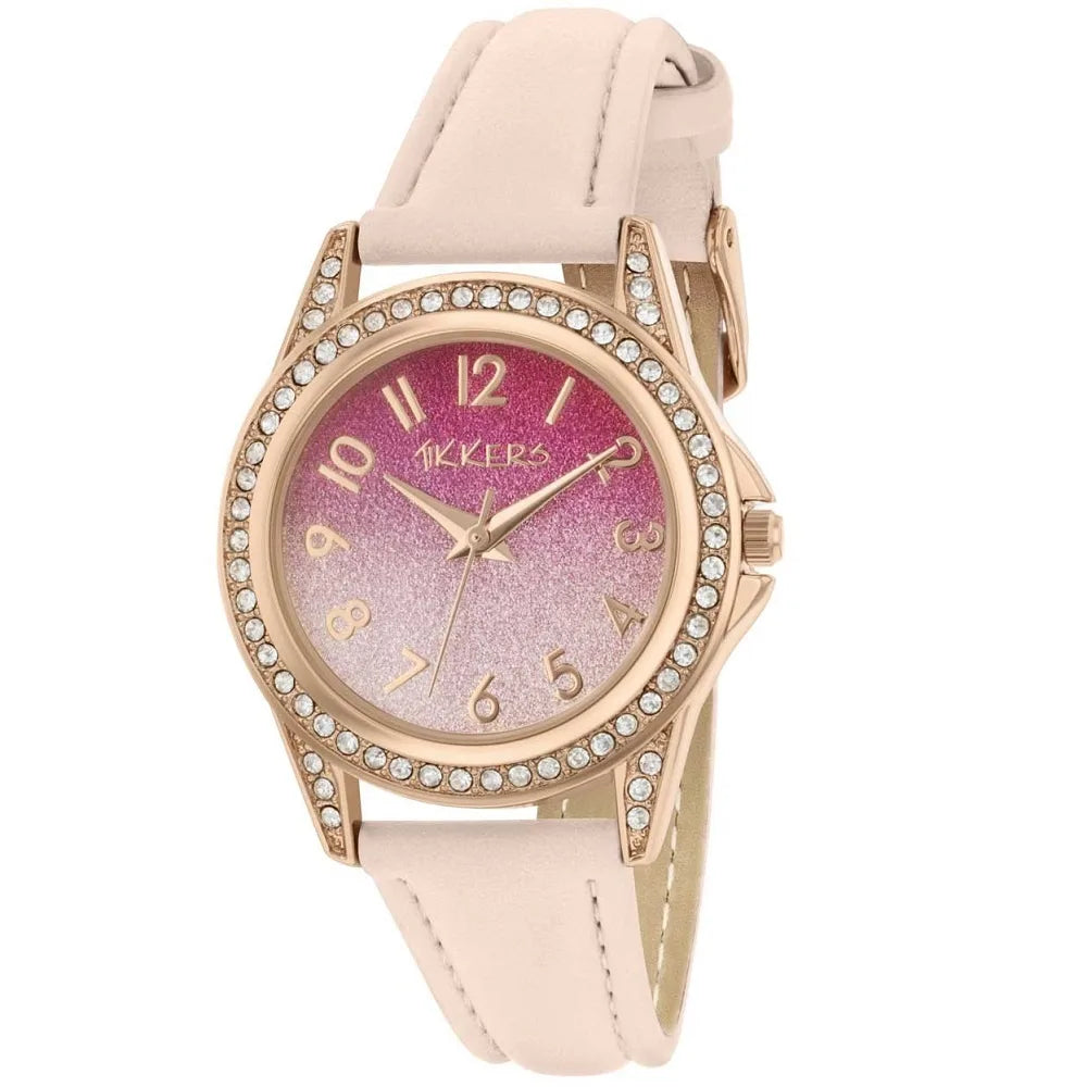 Tikkers Girls Light Pink PU Strap Ombre Glitter Dial Watch TK0176