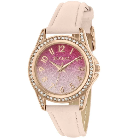 Tikkers Girls Light Pink PU Strap Ombre Glitter Dial Watch TK0176