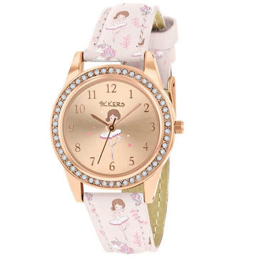 Tikkers Pink Strap Rose Gold Stone Set Ballet Dancer Watch TK0204