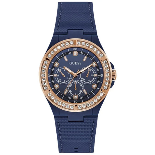 Ρολόι γυναικείο Guess Crystals W1093L2 Multifunction με Rubber και μπλε σκούρο καντράν